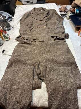 Riki Pantsuit Size M Brown Rayon Tweed Double Breasted Jacket Pant Set